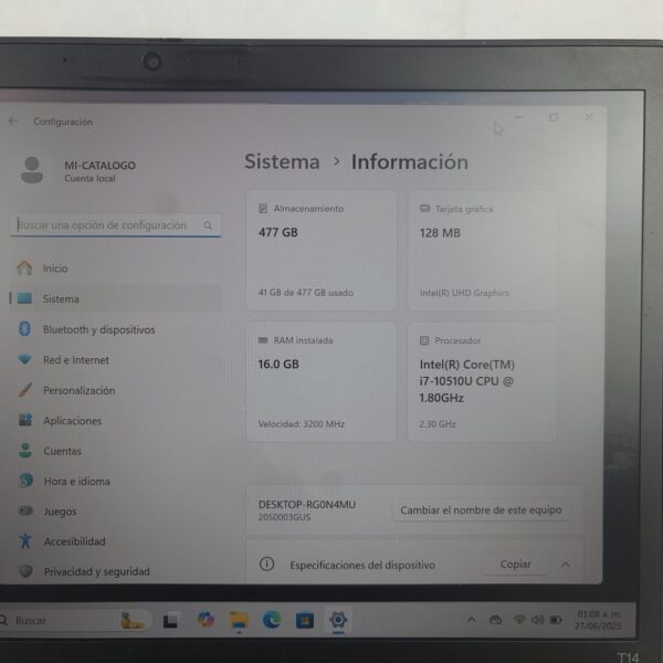 LENOVO T14 i7-1067U - Imagen 9